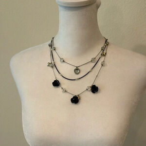 Betsey Johnson black and white floral necklace